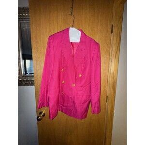 Womens 14 Double Breasted Pink Blazer Gold Crest Buttons Office Business Casual
